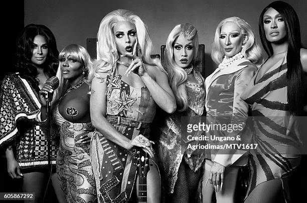 Rupaul's Drag Race All Stars Roxxxy Andrews, Coco Montrese, Alyssa Edwards, Phi Phi O'Hara, Detox and Tatianna pose for a portrait at the 2016 MTV...