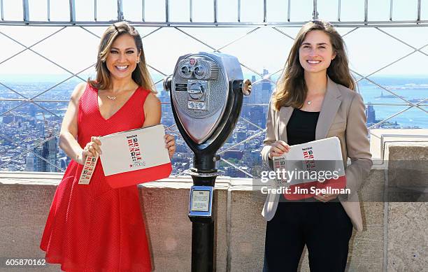 Personality Ginger Zee and Lauren Bush Lauren with Women's Health Magazine visit The Empire State Building to celebrate Run 10 Feed 10 on September...