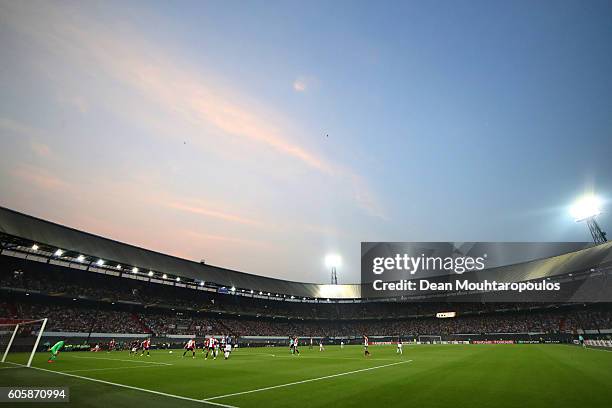 General view inside the stadium during the UEFA Europa League Group A match between Feyenoord and Manchester United FC at Feijenoord Stadion on...