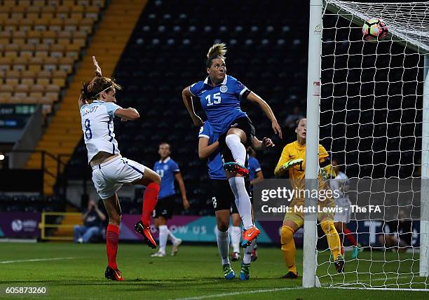 Jill Scott of England scores her teams second goal during the UEFA Women's Euro 2017 Qualifier between England Women and Estonia Women at Meadow Lane...