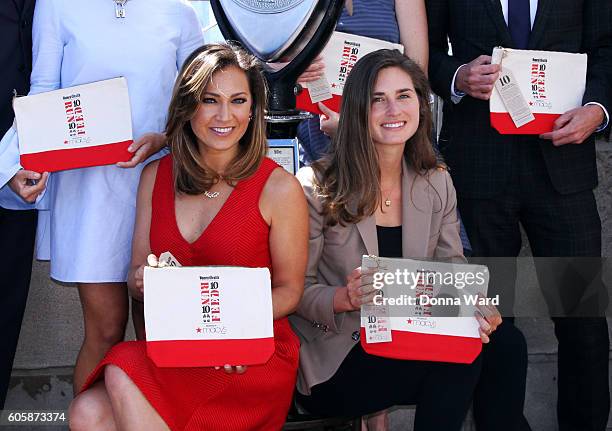 Ginger Zee and Lauren Bush Lauren pose with Macy's Executives to promote "Run 10 Feed 10" at The Empire State Building on September 15, 2016 in New...