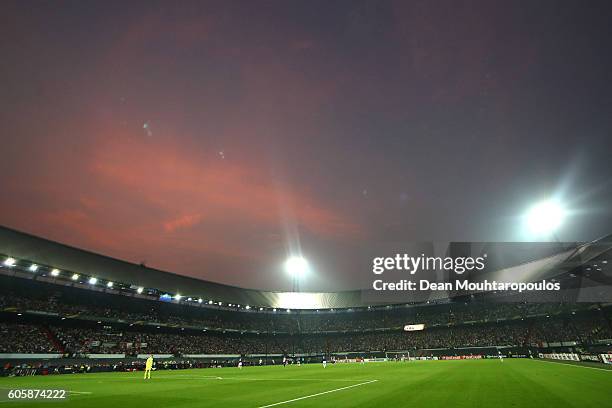 General view inside the stadium during the UEFA Europa League Group A match between Feyenoord and Manchester United FC at Feijenoord Stadion on...