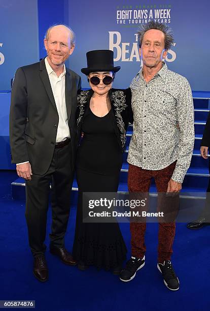 Ron Howard, Yoko Ono and Brian Grazer attend the World Premiere of "The Beatles: Eight Days A Week - The Touring Years" at Odeon Leicester Square on...