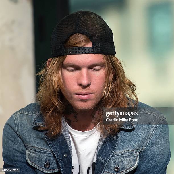 Guitarist Alan Ashby of the band "Of Mice and Men" attends the AOL Build Speaker Series to discuss their fourth album, "Cold World" at AOL HQ on...