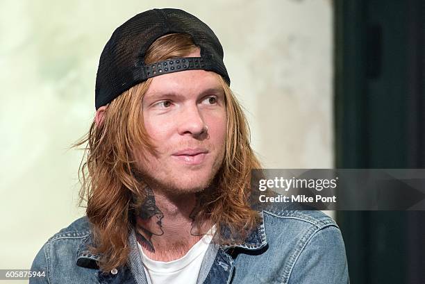 Guitarist Alan Ashby of the band "Of Mice and Men" attends the AOL Build Speaker Series to discuss their fourth album, "Cold World" at AOL HQ on...