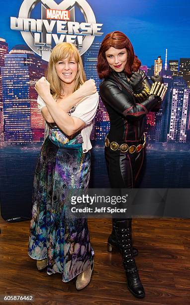Kate Garraway and Black Widow attend the opening night of Marvel Universe LIVE! At The O2 in London, where they experienced an epic live...