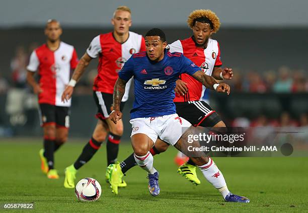 Memphis Depay of Manchester United in action during the UEFA Europa League match between Feyenoord and Manchester United at Feijenoord Stadion on...