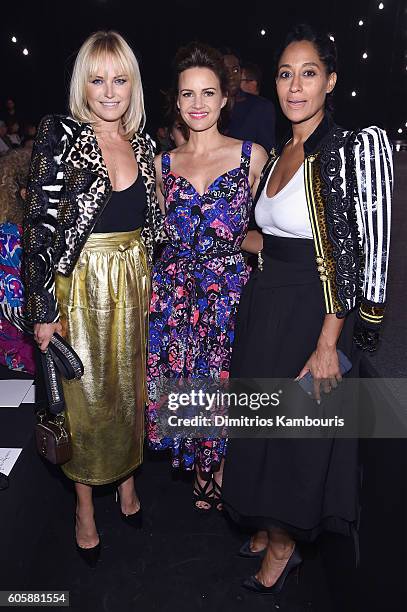 Malin Ackerman, Carla Gugino and Tracee Ellis Ross attends the Marc Jacobs Spring 2017 fashion show front row during New York Fashion Week at the...