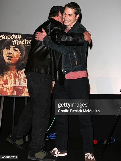 Larry Clark and Shepard Fairey attend West Coast Screening of "Wassup Rockers" at American Cinematheque at Aero Theatre on April 24, 2006 in Santa...