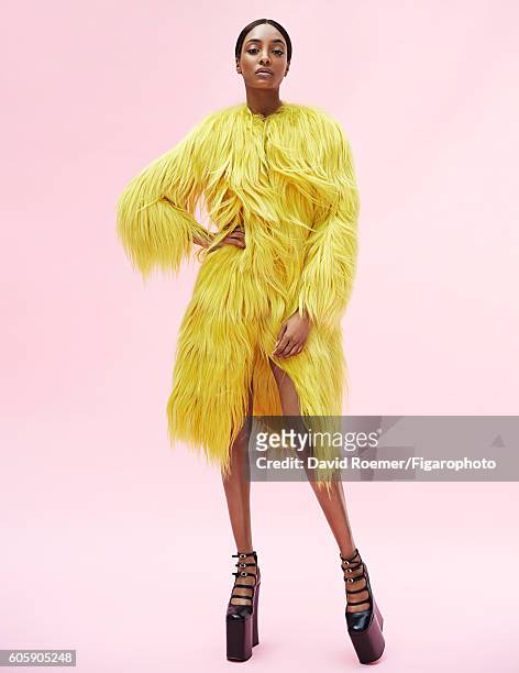 Model Jourdan Dunn poses at a fashion shoot for Madame Figaro on July 5, 2016 in Paris, France. Coat , shoes . COVER IMAGE. CREDIT MUST READ: David...