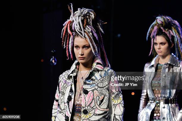 Bella Hadid walks the runway at the Marc Jacobs Spring 2017 fashion show during New York Fashion Week September 2016 at Hammerstein Ballroom on...