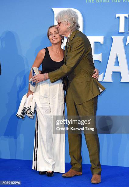 Bob Geldof and Jeanne Marine arrive for the World premiere of "The Beatles: Eight Days A Week - The Touring Years" at Odeon Leicester Square on...
