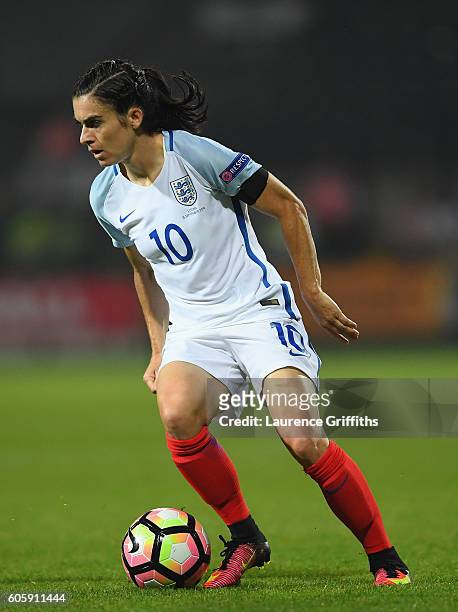 Karen Carney of England in actionduring the UEFA Women's Euro 2017 Qualifier between England and Estonia at Meadow Lane on September 15, 2016 in...