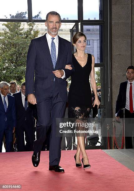 King Felipe VI of Spain and Queen Letizia of Spain attend the Royal Theatre opening season concert on September 15, 2016 in Madrid, Spain.