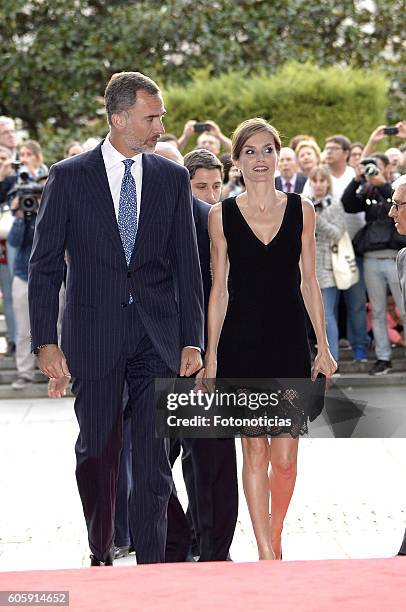 King Felipe VI of Spain and Queen Letizia of Spain attend the Royal Theatre opening season concert on September 15, 2016 in Madrid, Spain.