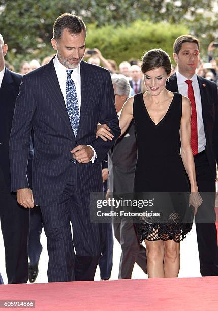 King Felipe VI of Spain and Queen Letizia of Spain attend the Royal Theatre opening season concert on September 15, 2016 in Madrid, Spain.