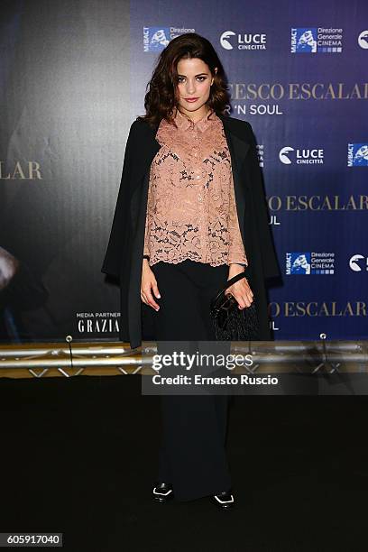 Giulia Elettra Gorietti attends 'Francesco Escalar - Glamour 'n Soul' opening at Museo Maxxi on September 15, 2016 in Rome, Italy.