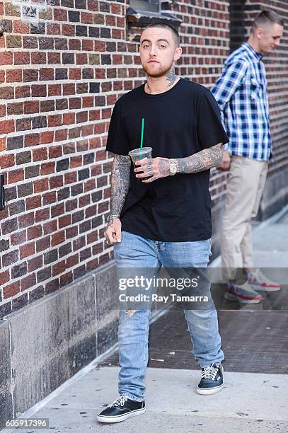 Rapper and record producer Mac Miller enters "The Late Show With Stephen Colbert" taping at the Ed Sullivan Theater on September 15, 2016 in New York...