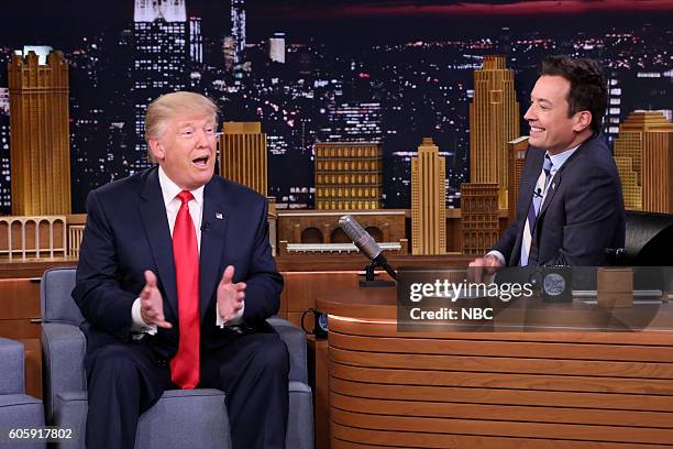 Episode 0534 -- Pictured: Republican Presidential Candidate Donald Trump during an interview with host Jimmy Fallon on September 15, 2016 --