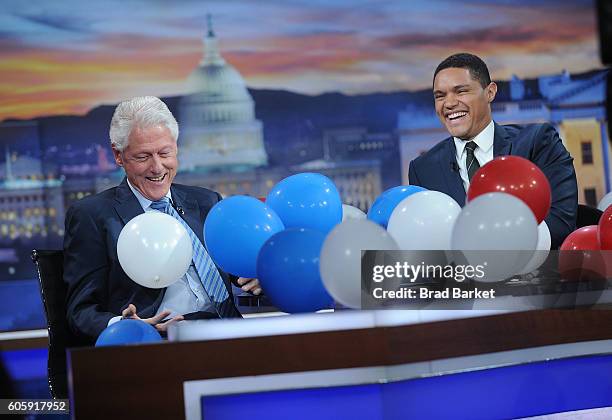 42nd President of the United States Bill Clinton and Trevor Noah attend The Daily Show with Trevor Noah on September 15, 2016 in New York City.