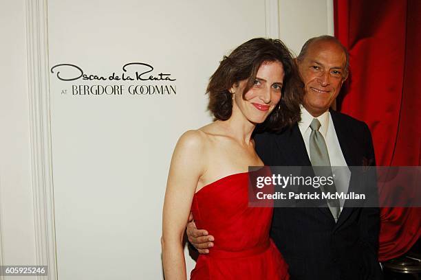 Oscar de la Renta and Eliza Bolen attend Bergdorf Goodman hosts a Celebration for Oscar de la Renta's 35th Anniversary at Bergdorf Goodman on April...