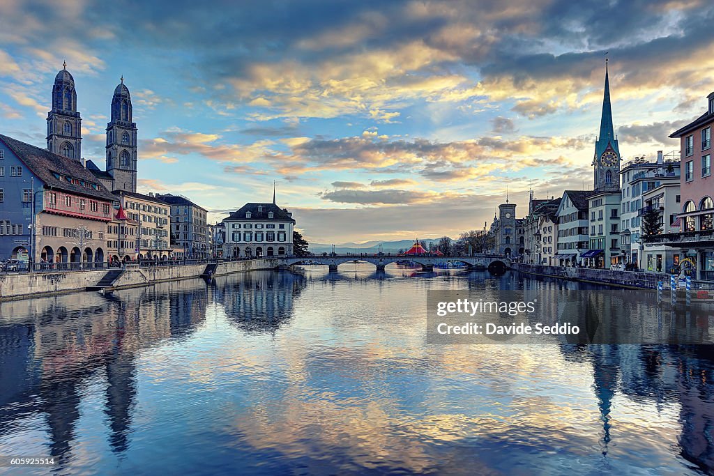 Grossmunster church and Fraumunster church in Züurich, Switzerland