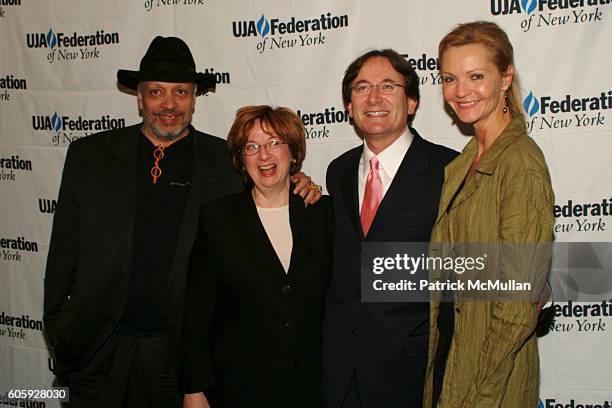 Walter Mosley, Betty Cohen, Larry Aidem and Joan Allen attend UJA-Federation of New York Honors Larry Aidem at The Supper Club on April 26, 2006 in...