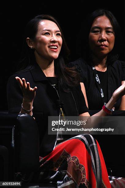 Zhang Ziyi speaks during "In Conversation With... Zhang Ziyi" held at TIFF Bell Lightbox during the Toronto International Film Festival on September...