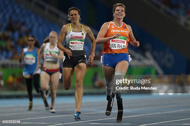 Marlou van Rhijn of Netherlands competes in the Women's 200m - T44 Final on day 8 of the Rio 2016 Paralympic Games at the Olympic Stadium on...