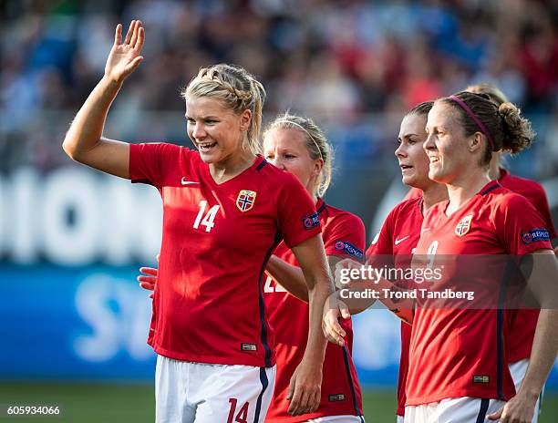 Ada Hegerberg, Isabell Herlovsen of Norway during the UEFA Womens Euro2017 Qualifier match between Norway and Kazakhstan at Aker Stadion on September...