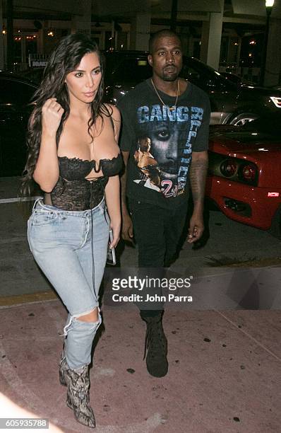 Kim Kardashian and Kanye West are seen arriving to Prime 112 steakhouse on September 15, 2016 in Miami Beach, Florida.