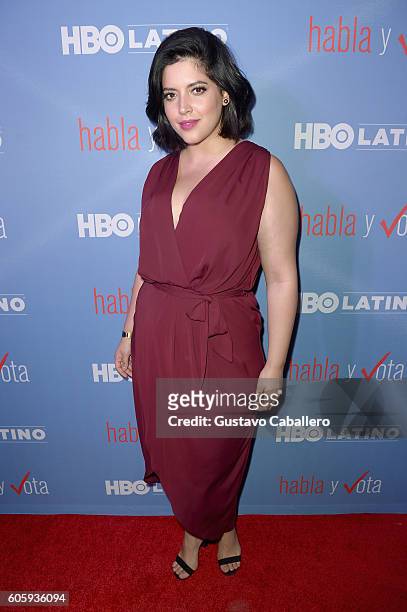 Model Denise Bidot attends the HBO Latino 'Habla Y Vota' red carpet premiere at Ellis Island on September 15, 2016 in New York City.