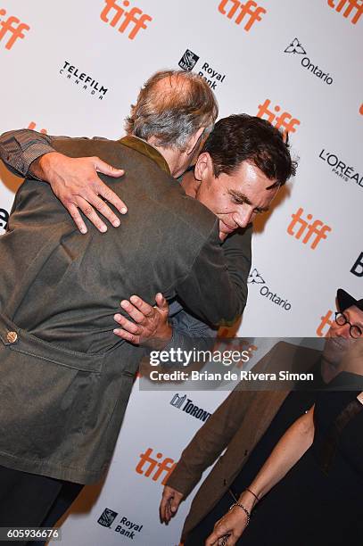 Actors Werner Herzog and Michael Shannon attend the "Salt and Fire" premiere during the 2016 Toronto International Film Festival at The Elgin on...