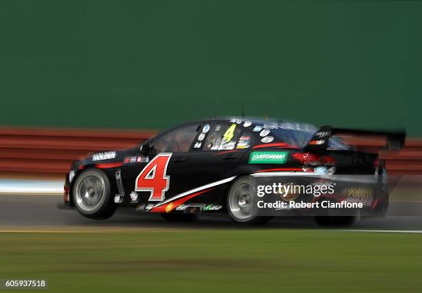 Andre Heimgartner drives the Plus Fitness Racing Holden during practice ahead of V8 Supercars Sandown 500 at Sandown International Motor Raceway on...