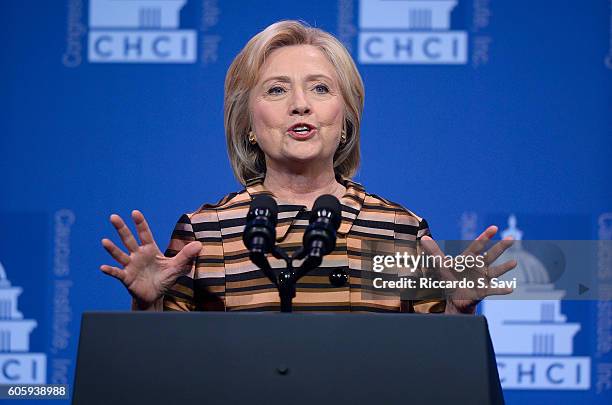 Presidential nominee Hillary Clinton delivers remarks during the The Congressional Hispanic Caucus Awards Gala commemoriating Hispanic Heritage Month...