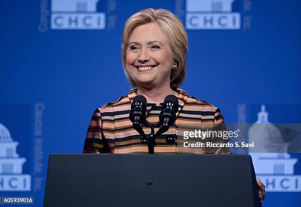 Presidential nominee Hillary Clinton delivers remarks during the The Congressional Hispanic Caucus Awards Gala commemoriating Hispanic Heritage Month...