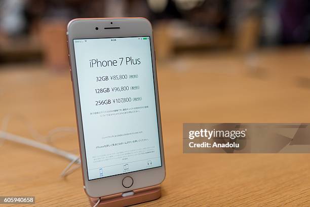 An iPhone 7 plus is seen being displayed at Apple Store in Omotesando Avenue in Tokyo, Japan on September 16, 2016. Apple has released for sale its...