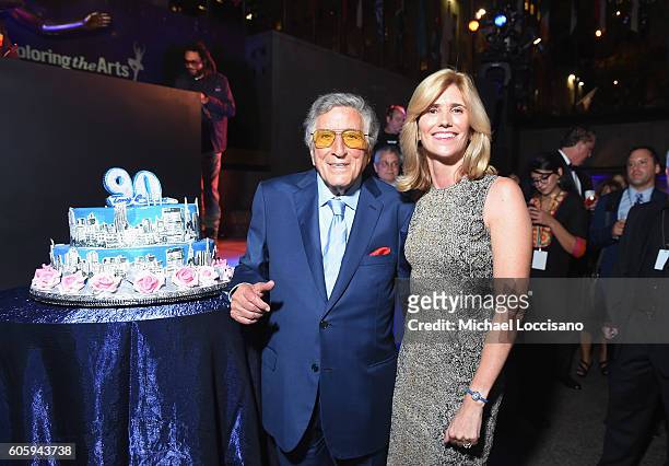 Singer Tony Bennett and Susan Benedetto attend the 10th Annual Exploring The Arts Gala at Radio City Music Hall on September 15, 2016 in New York...