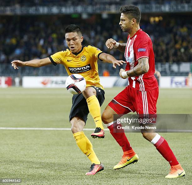Yuya Kubo of BSC Young Boys is seen in action during the first half of a Europa League match against Olympiacos F.C. In Bern, Switzerland, on Sept....