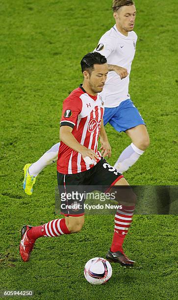 Maya Yoshida of Southampton is seen in action during the first half of a Europa League match against AC Sparta Prague in Southampton, England, on...