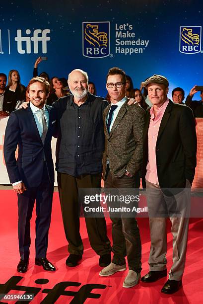 Actor Michael Stahl-David, Director/Producer Rob Reiner, Actor Jeffrey Donovan, Actor Woody Harrelson attends the 'LBJ' premiere during the 2016...