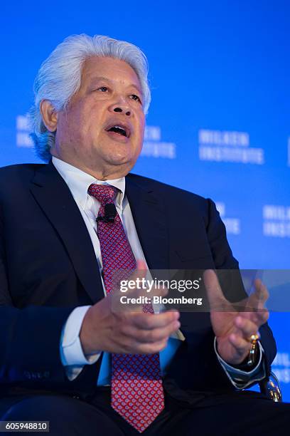 Kris Wiluan, chairman and chief executive officer of KS Energy Ltd., speaks at the Milken Institute Asia Summit in Singapore, on Friday, Sept. 16,...