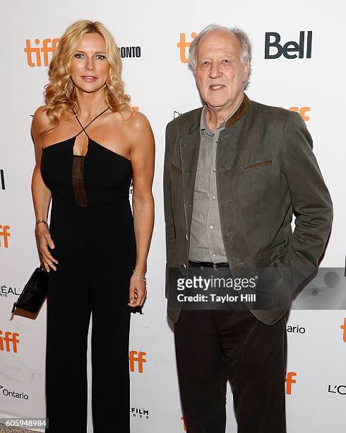 Veronica Ferres and Werner Herzog attend the premiere of "Salt and Fire" during the 2016 Toronto International Film Festival at Winter Garden Theatre...