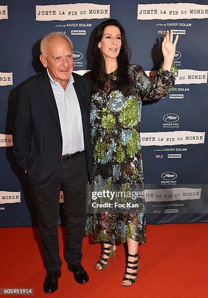 Marin Karmitz and Marie Drucker attend "Juste La Fin Du Monde" Paris Premiere At MK2 Bibliotheque on September 15, 2016 in Paris, France.