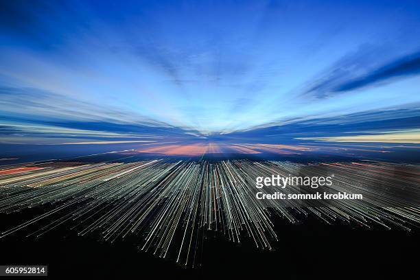 running focus to coastal city in twilight time - skylight stock pictures, royalty-free photos & images