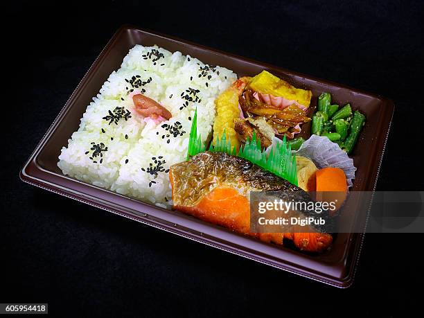 sake bento - bento box stock pictures, royalty-free photos & images