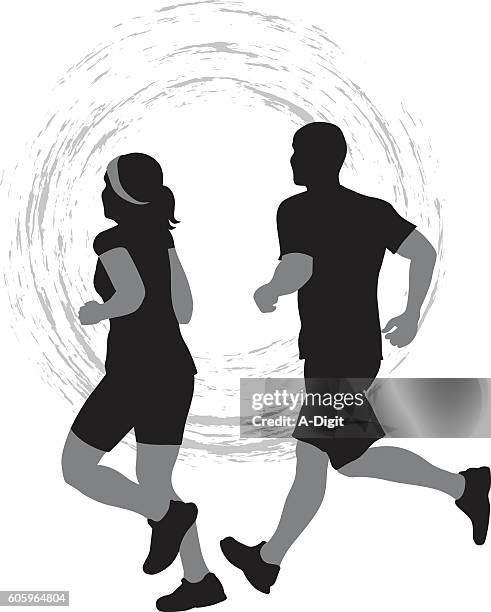 couple jogging icon vector silhouette - couple jogging stock illustrations
