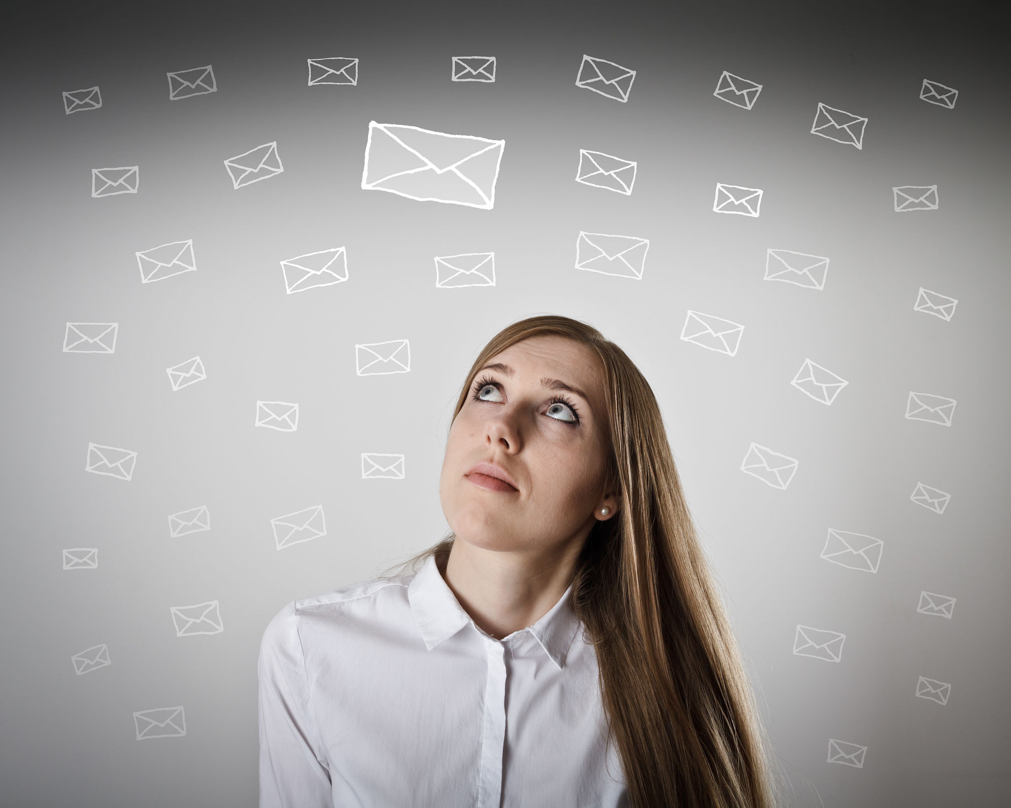 Woman in white and letters Woman in white and letters