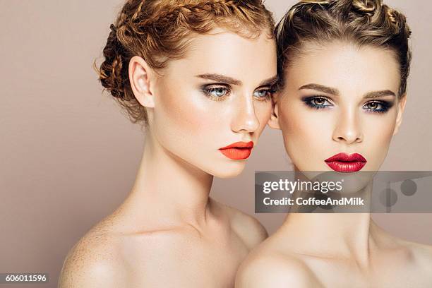 two beautiful women - coffee queue stock pictures, royalty-free photos & images