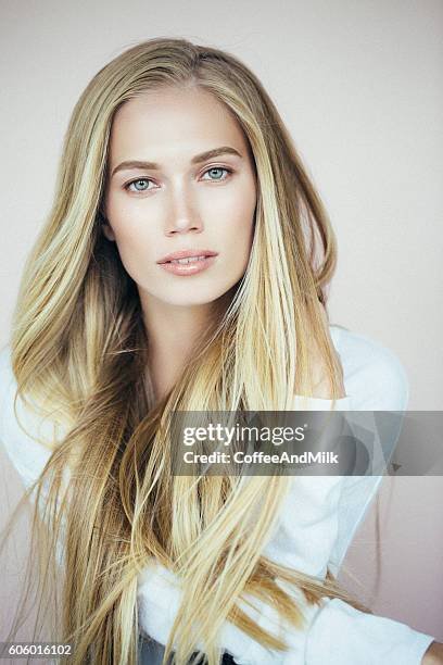 beautiful woman with make-up - blonde blue eyes stock pictures, royalty-free photos & images